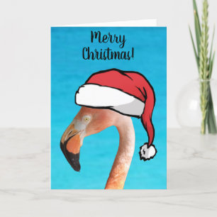 Roze Flamingo in rode cartoon Santa-hoed Kerstmis Feestdagen Kaart