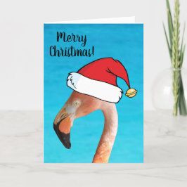 Roze Flamingo in rode cartoon Santa-hoed Kerstmis Feestdagen Kaart