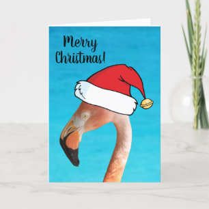 Roze Flamingo in rode cartoon Santa-hoed Kerstmis Feestdagen Kaart