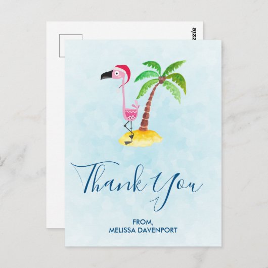 Roze Flamingo in Rode Kerstman Hoed Kerstmis Dank  Briefkaart (Voorkant / Achterkant)