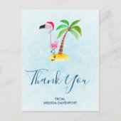 Roze Flamingo in Rode Kerstman Hoed Kerstmis Dank  Briefkaart (Voorkant)