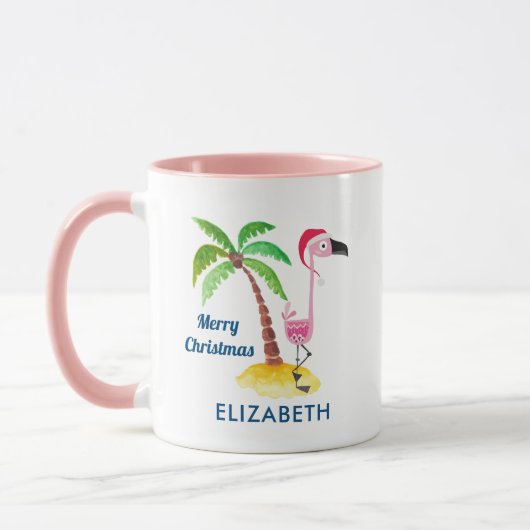 Roze flamingo in rode kerstmuts Tropische kerst Mok (Links)