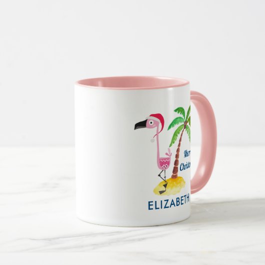 Roze flamingo in rode kerstmuts Tropische kerst Mok (Voorkant rechts)