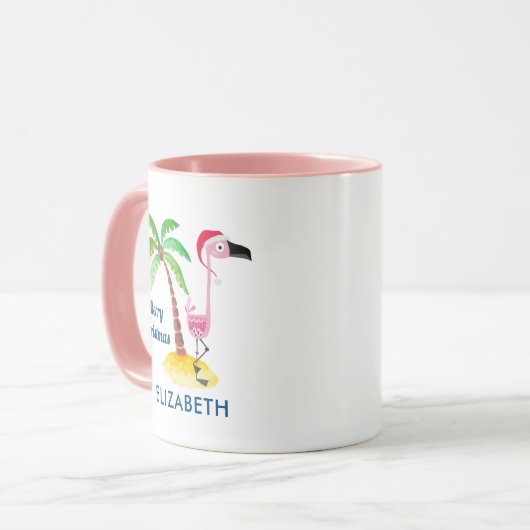 Roze flamingo in rode kerstmuts Tropische kerst Mok (Voorkant links)