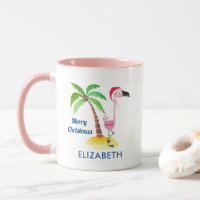 Roze flamingo in rode kerstmuts Tropische kerst