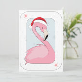 Roze Flamingo in Santa Hat Feestdagenkaart (Staand voorkant)