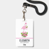 Roze Flamingo in Santa Hat met Candy Cane Bouquet Badge (Voorzijde met lanyard)