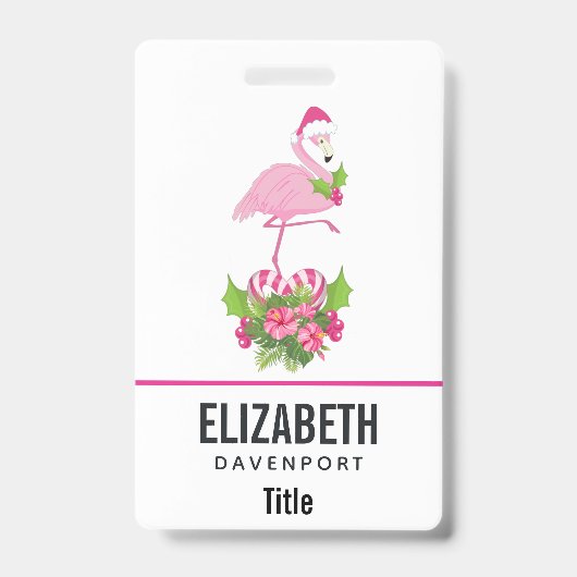 Roze Flamingo in Santa Hat met Candy Cane Bouquet Badge (Voorzijde)