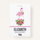 Roze Flamingo in Santa Hat met Candy Cane Bouquet Badge (Achterkant)