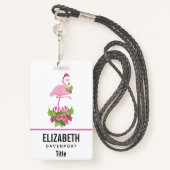 Roze Flamingo in Santa Hat met Candy Cane Bouquet Badge (Achterkant met draagriem)