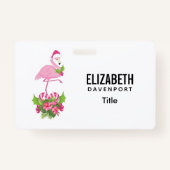 Roze Flamingo in Santa Hat met Candy Cane Bouquet Badge (Achterkant)