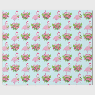 Roze Flamingo in Santa Hat met Candy Cane Bouquet Cadeaupapier
