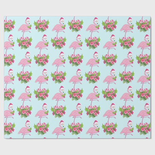 Roze Flamingo in Santa Hat met Candy Cane Bouquet Cadeaupapier (Vlak)