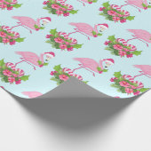 Roze Flamingo in Santa Hat met Candy Cane Bouquet Cadeaupapier (Hoek)