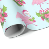 Roze Flamingo in Santa Hat met Candy Cane Bouquet Cadeaupapier (Rol Hoek)