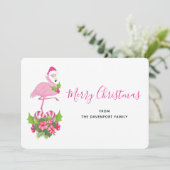 Roze Flamingo in Santa Hat met Candy Cane Bouquet Feestdagenkaart (Staand voorkant)