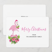 Roze Flamingo in Santa Hat met Candy Cane Bouquet Feestdagenkaart (Voorkant / Achterkant)
