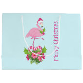 Roze Flamingo in Santa Hat met Candy Cane Bouquet Groot Cadeauzakje (Achterkant)