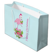 Roze Flamingo in Santa Hat met Candy Cane Bouquet Groot Cadeauzakje (Achterkant Gekanteld)