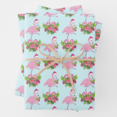 Roze Flamingo in Santa Hat met Candy Cane Bouquet Inpakpapier Vel (In situ)