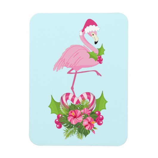 Roze Flamingo in Santa Hat met Candy Cane Bouquet Magneet (Verticaal)