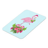Roze Flamingo in Santa Hat met Candy Cane Bouquet Magneet (Linkerzijde)