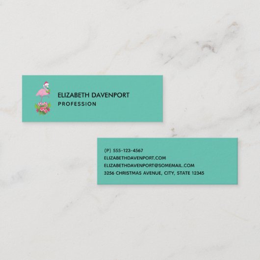 Roze Flamingo in Santa Hat met Candy Cane Bouquet Mini Visitekaartje (Voorkant / Achterkant)