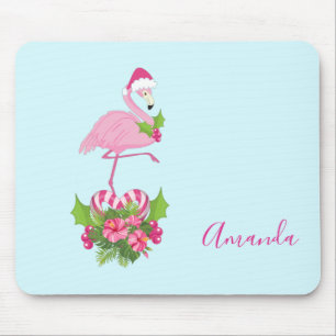 Roze Flamingo in Santa Hat met Candy Cane Bouquet Muismat