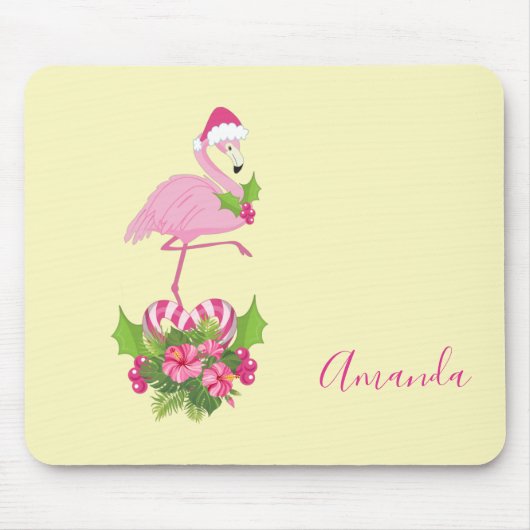 Roze Flamingo in Santa Hat met Candy Cane Bouquet Muismat (Voorkant)