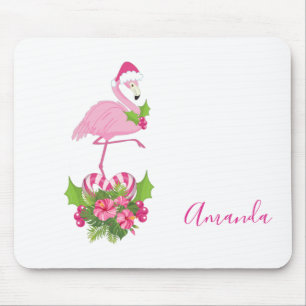 Roze Flamingo in Santa Hat met Candy Cane Bouquet Muismat