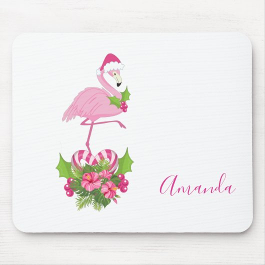 Roze Flamingo in Santa Hat met Candy Cane Bouquet Muismat (Voorkant)