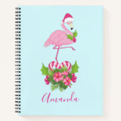 Roze Flamingo in Santa Hat met Candy Cane Bouquet Notitieboek (Voorkant)