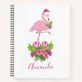 Roze Flamingo in Santa Hat met Candy Cane Bouquet Notitieboek (Voorkant)