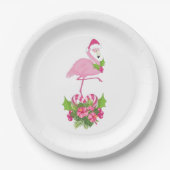 Roze Flamingo in Santa Hat met Candy Cane Bouquet Papieren Bordje (Voorkant)