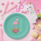 Roze Flamingo in Santa Hat met Candy Cane Bouquet Papieren Bordje (Feest)