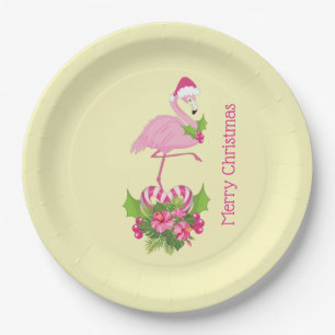 Roze Flamingo in Santa Hat met Candy Cane Bouquet Papieren Bordje