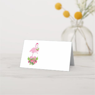 Roze Flamingo in Santa Hat met Candy Cane Bouquet Plaatskaartje
