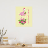 Roze Flamingo in Santa Hat met Candy Cane Bouquet Poster (Keuken)