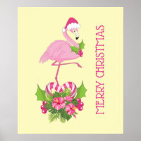Roze Flamingo in Santa Hat met Candy Cane Bouquet