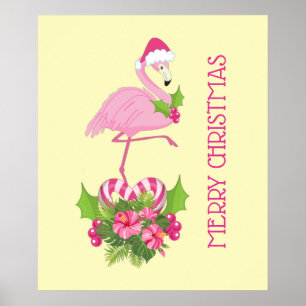 Roze Flamingo in Santa Hat met Candy Cane Bouquet Poster