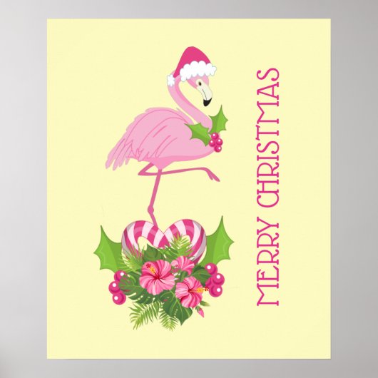 Roze Flamingo in Santa Hat met Candy Cane Bouquet Poster (Voorkant)