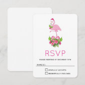 Roze Flamingo in Santa Hat met Candy Cane Bouquet RSVP Kaartje (Voorkant / Achterkant)
