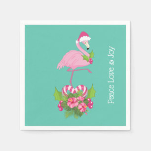 Roze Flamingo in Santa Hat met Candy Cane Bouquet Servet