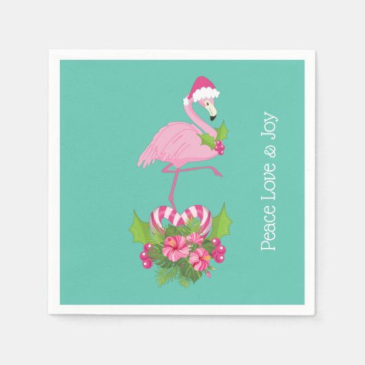 Roze Flamingo in Santa Hat met Candy Cane Bouquet Servet (Voorkant)