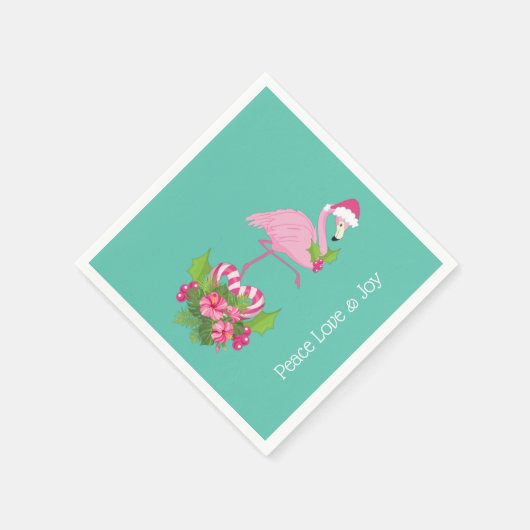 Roze Flamingo in Santa Hat met Candy Cane Bouquet Servet (Hoek)
