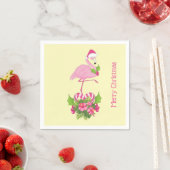 Roze Flamingo in Santa Hat met Candy Cane Bouquet Servet (Insitu)