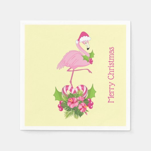 Roze Flamingo in Santa Hat met Candy Cane Bouquet Servet (Voorkant)
