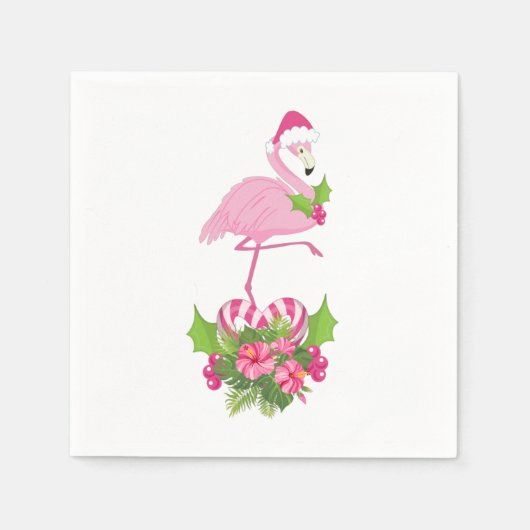 Roze Flamingo in Santa Hat met Candy Cane Bouquet Servet (Voorkant)