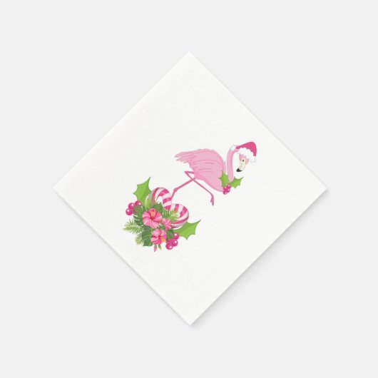 Roze Flamingo in Santa Hat met Candy Cane Bouquet Servet (Hoek)