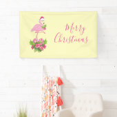 Roze Flamingo in Santa Hat met Candy Cane Bouquet Spandoek (Insitu)